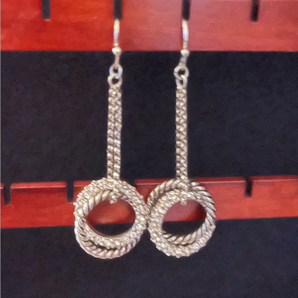 Lia Sophia “Radiant” silver tone with cut crystals dangling earrings